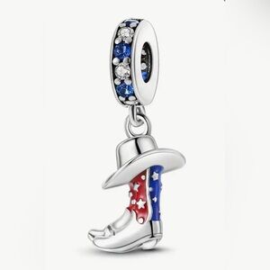 Silver Cowboy Boots & Hat Dangle Charm For Pandora Braclets